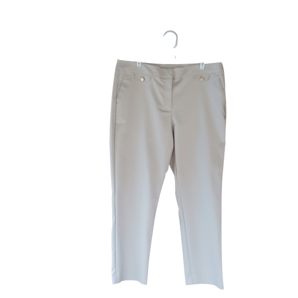 Anne Klein Cream High Waisted Straight Leg Pants 14